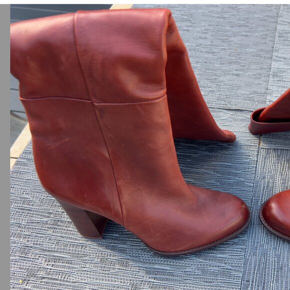 Sam Edelman Maroon Leather Boots Size 8 - Picture 1 of 7